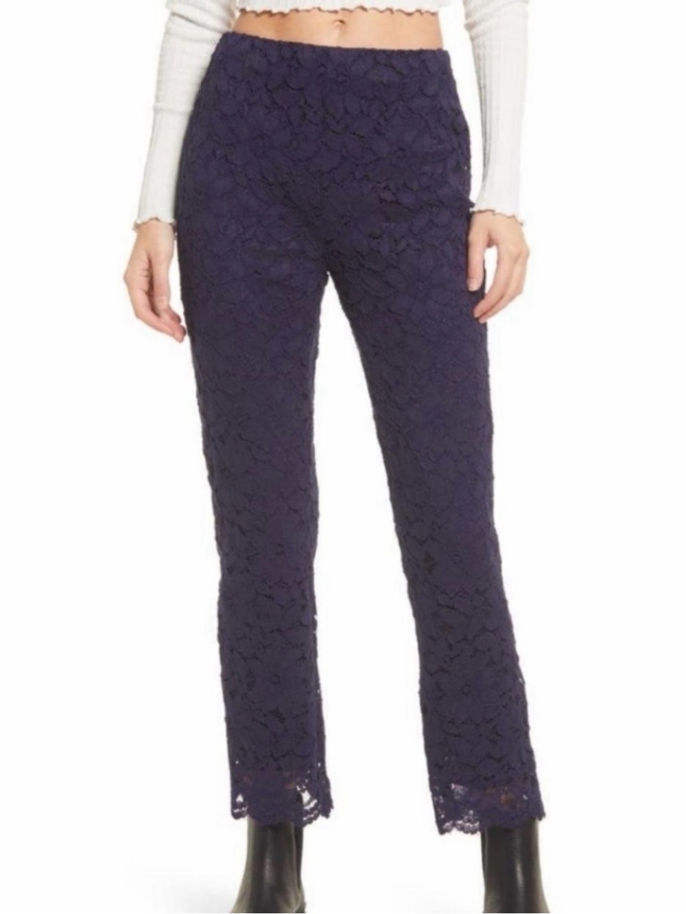 Free People Lace Cropped Pants Navy